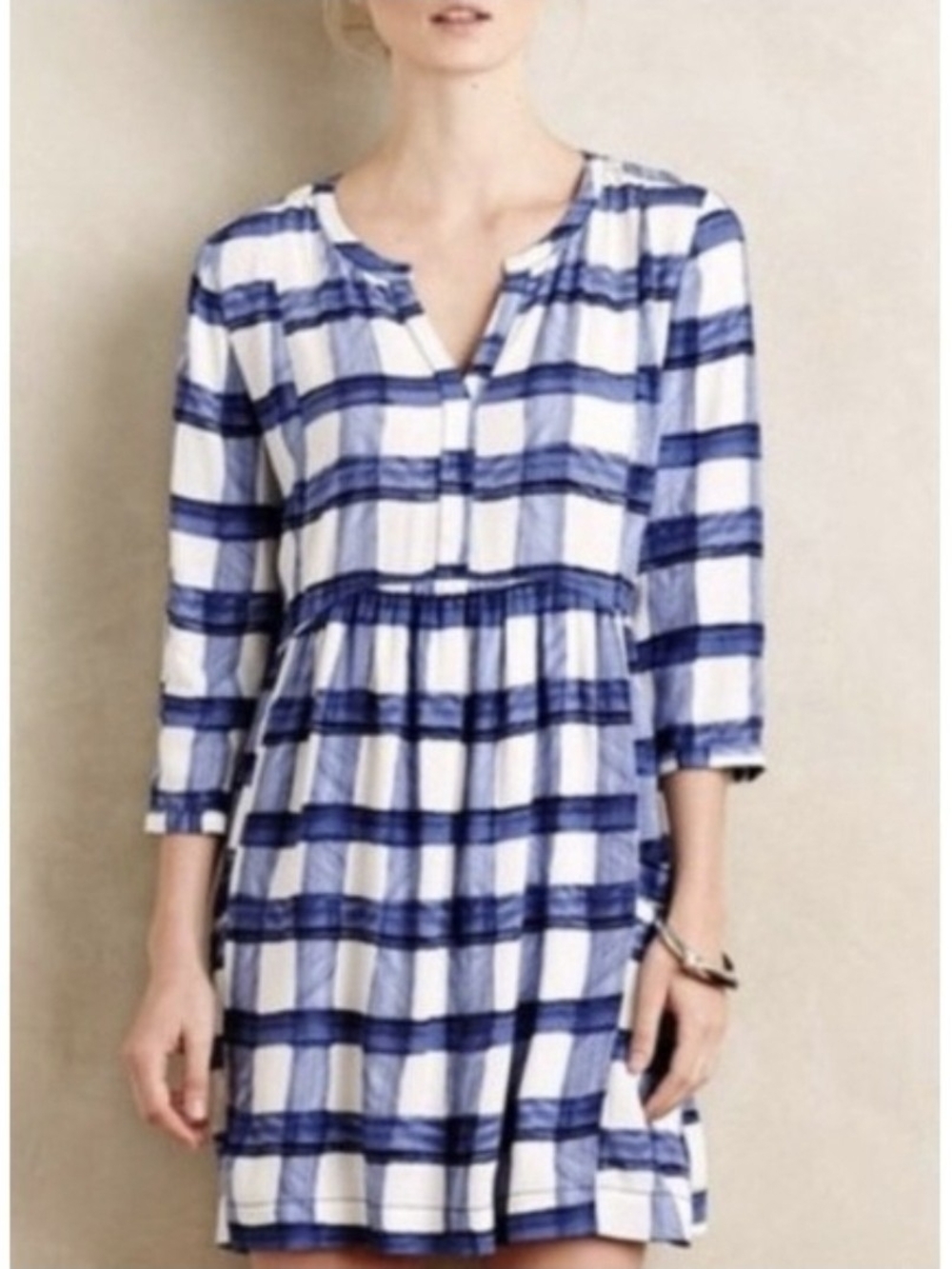 Maeve Anthropologie Devery blue and white plaid shift dress